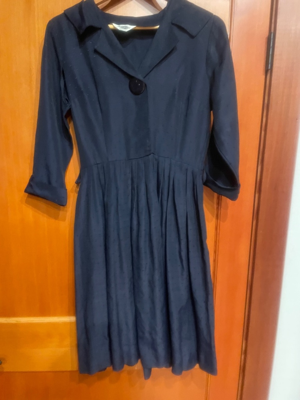 Vintage 1950s Navy Women's Pleated Dress